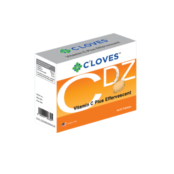 C'loves Vitamin C Plus Effervescent Tablets, effervescent, tablet, Vitamin C, Zinc, Vitamin D3, immune system, energy, anti aging, Bone health, sinus, sick