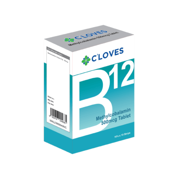 C'loves Methylcobalamin 500mcg, Tablet, strips, methylcobalamin, Nerves Health, Health Supplement, B12, Energy support, Cellular Health and DNA Synthesis