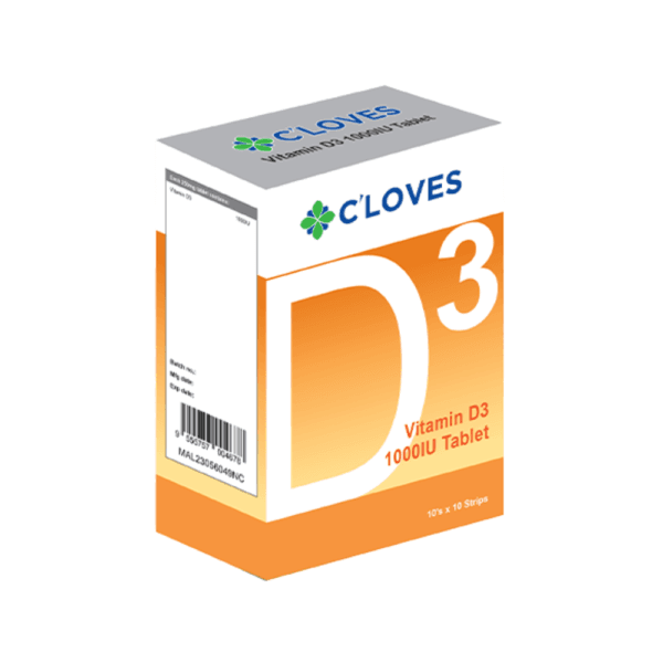 C'loves VITAMIN D3 1000IU, Vitamin D3, Bone Health, Immune System, muscle function.
