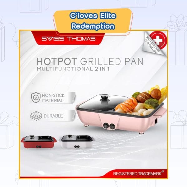 C'loves Elite Redemption, Swiss Thomas Multi Functional Cooker 2 In 1 Hot Pot & BBQ Grilled Pan