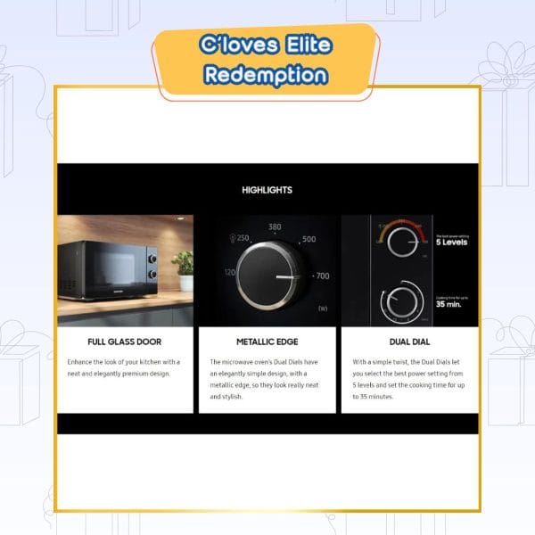 C'loves Elite Redemption, Samsung 20L Solo Microwave Oven